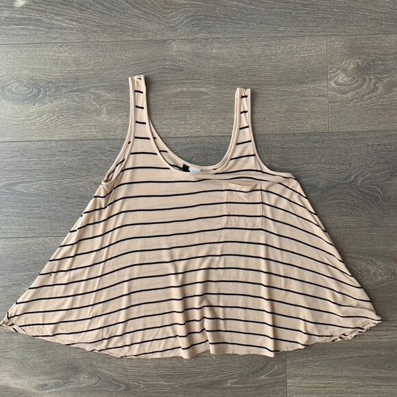 H&M Women's Tank Top Stripes Cropped Sleeveless Taupe Neutral Casual Flowy 4 - Picture 4 of 14